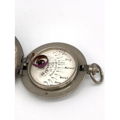 435 - Vintage Hygrometer in White Metal Watch type Case