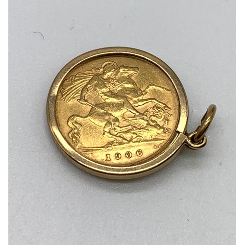 78 - Edwardian 22ct Gold Half Sovereign in 9ct Gold Pendant setting 5.07g