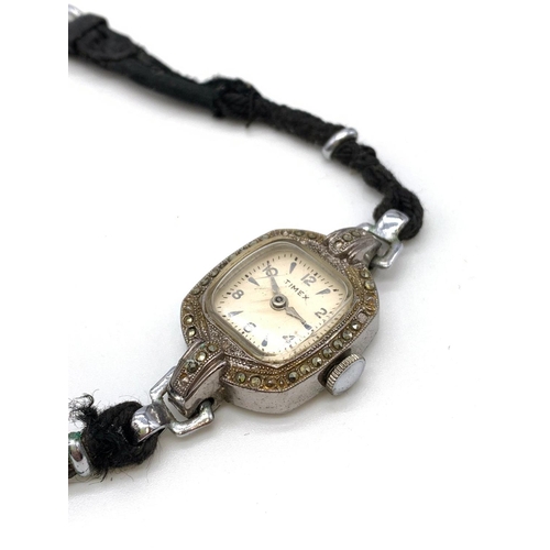 338 - Vintage Timex Lady Cocktail Watch with Marcasite Bezel A/F