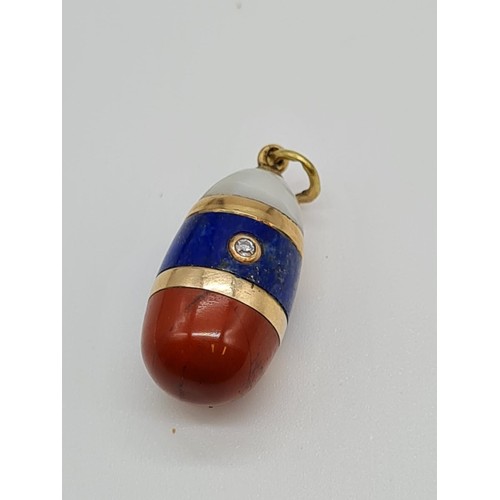 17 - Antique 14ct gold three stone Russian Imperial flag miniature Easter Egg PENDANT, St Petersburg.  Di... 