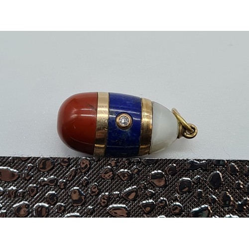 17 - Antique 14ct gold three stone Russian Imperial flag miniature Easter Egg PENDANT, St Petersburg.  Di... 