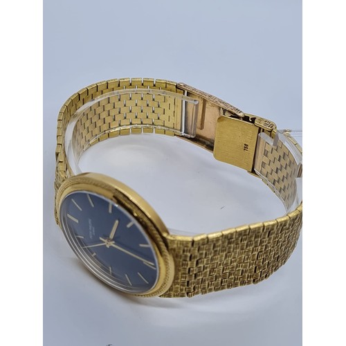 5 - PATEK PHILIPPE GENEVE gent watch with blue face and 18k gold strap,36mm case 1970s model automatic, ... 