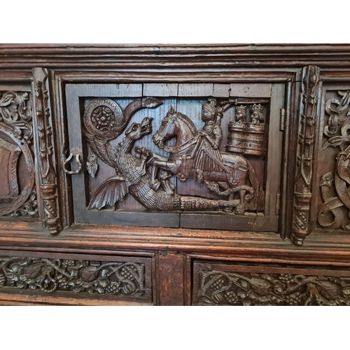 6 - This magnificent Tudor sideboard (credenza)has definite Royal connections, being hand carved and hav... 