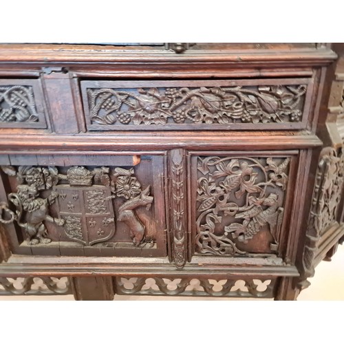 6 - This magnificent Tudor sideboard (credenza)has definite Royal connections, being hand carved and hav... 