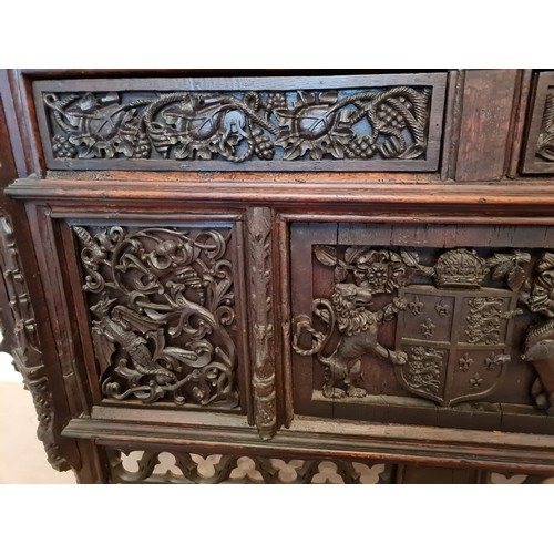 6 - This magnificent Tudor sideboard (credenza)has definite Royal connections, being hand carved and hav... 