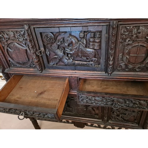 6 - This magnificent Tudor sideboard (credenza)has definite Royal connections, being hand carved and hav... 