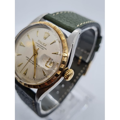 16 - Rolex Oyster Perpetual Datejust chronometer gent watch 1960s, unusual bezel and leather strap 35mm c... 