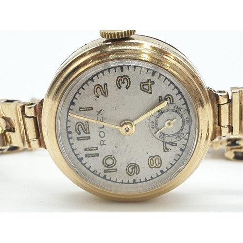 43 - 18ct gold Tudor vintage ladies watch, diamonds on each side of face, comes with safety chain and wor... 