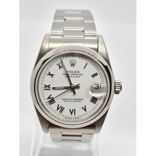 59 - Rolex Oyster Perpetual Datejust chronometer ladies watch with white face and steel strap, 30mm case ... 