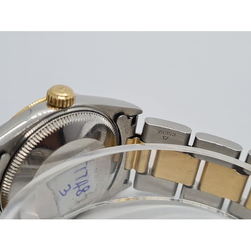 73 - Rolex Oyster Perpetual chronometer ladies watch with silver face and gold bezel,26mm case two tone s... 