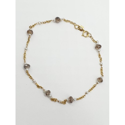 88 - 14ct gold brown diamond and pearl necklace with matching bracelet, total weight 5.6g and over 9ct di... 