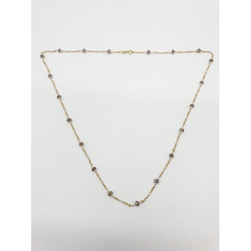 88 - 14ct gold brown diamond and pearl necklace with matching bracelet, total weight 5.6g and over 9ct di... 