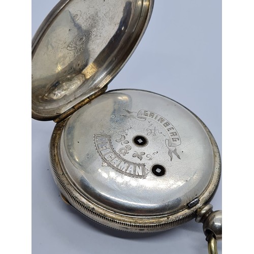 111 - A Grinberg and Reichman silver pocket watch circa 1900 with rear key wind ( Full working order )