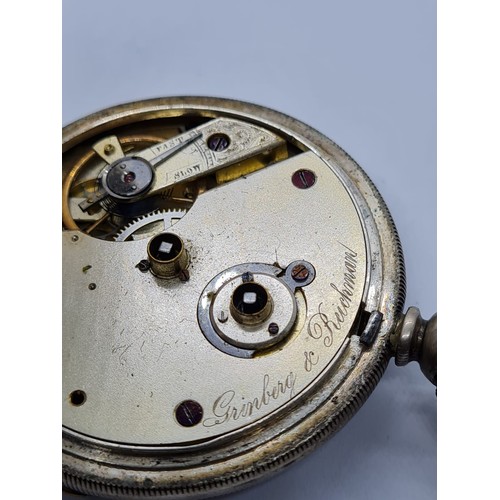 111 - A Grinberg and Reichman silver pocket watch circa 1900 with rear key wind ( Full working order )