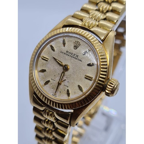 127 - Rolex Oyster Perpetual 18k gold ladies watch 1940s/1950s model, rare original strap with Rolex logo ... 