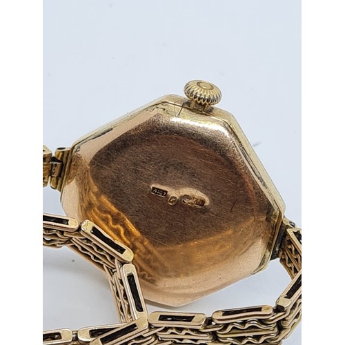 136 - Antique Russian В. ГАБЮ 14k gold  ladies watch with octagonal enamel face 30mm, and 14k gold strap 1... 