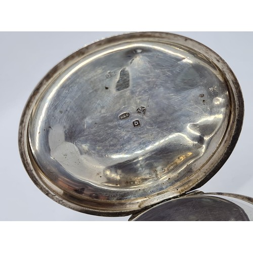 145 - Silver pocket watch with rear key wind with Roman Numerals on unmarked face, Full working order earl... 