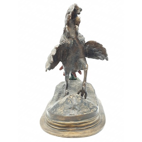 237 - Austrian large cold painted bronze of cockerel meeting lizard by Franz Bergman , 2.9kg weight and si... 