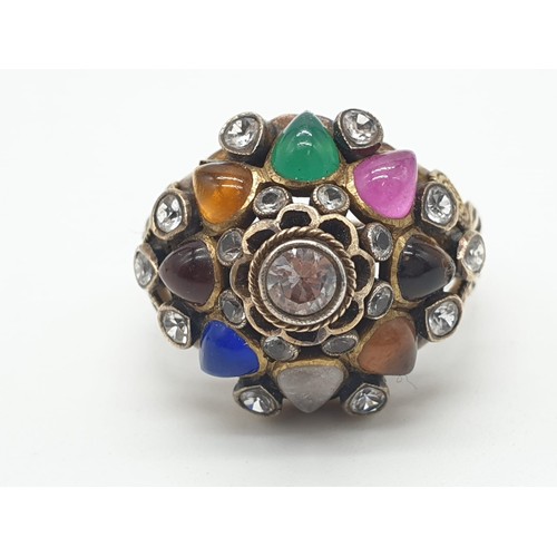 239 - 14k gold ring with multi colour stones (weight 7.5g size Q) plus one silver ring (6.3g and size U) (... 