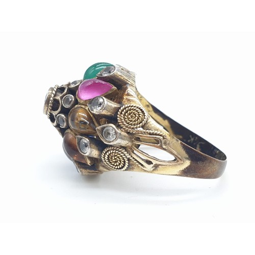 239 - 14k gold ring with multi colour stones (weight 7.5g size Q) plus one silver ring (6.3g and size U) (... 