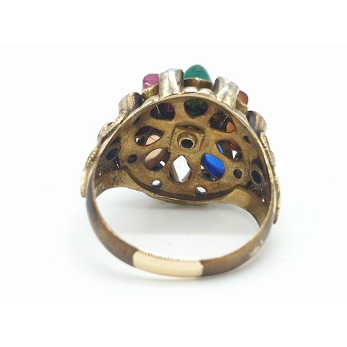 239 - 14k gold ring with multi colour stones (weight 7.5g size Q) plus one silver ring (6.3g and size U) (... 