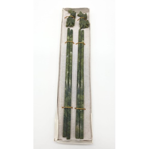 247 - 2x Pair of Chinese jade chopsticks with rests in original box (2)