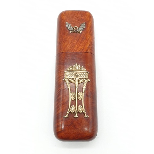 287 - Russian wood and silver with diamond box, 11cm long and 3.5cm wide, 36.4g weight