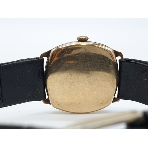 296 - 1930's Rotary 9ct Gold Gents Watch with Leather Strap, Needs Servicing and New Glass.