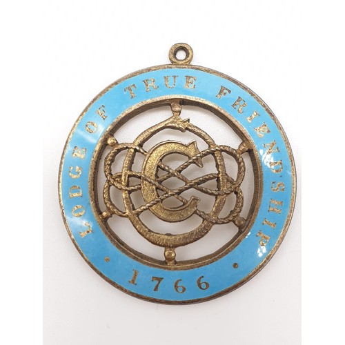 322 - Masonic enamel and silver jewel, Lodge of true friendship 1766, 38mm diameter and 14.5g weight