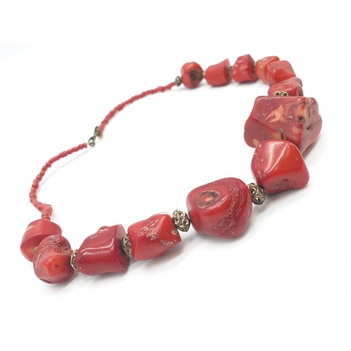 364 - Large colour enhanced coral necklace (central piece 3x3.2cm size), 46cm long approx