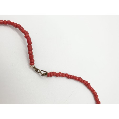 364 - Large colour enhanced coral necklace (central piece 3x3.2cm size), 46cm long approx