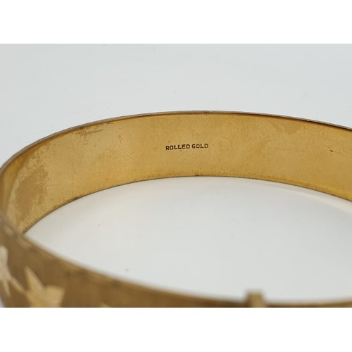 366 - Rolled gold vintage bangle , 6.5cm diameter and weight 22.07g approx