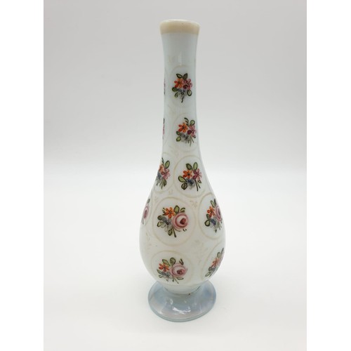 379 - 19th century opal vase with floral design, 19.5cm tall and weight 178g approx