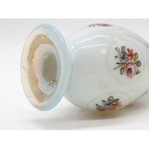 379 - 19th century opal vase with floral design, 19.5cm tall and weight 178g approx