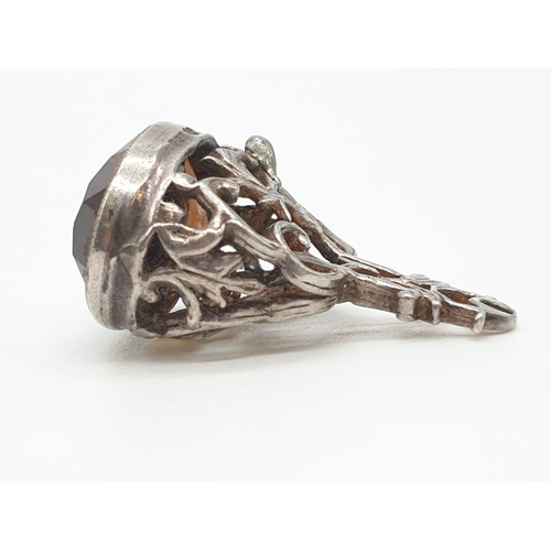 393 - Silver stone set seal charm, weight 9.7g and 3cm long approx