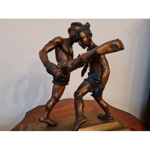 395 - Bronze figure of two MUAY THAI fighters.
H40 W39