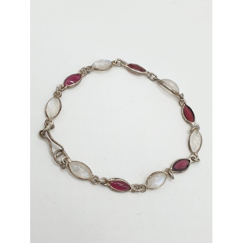 398 - Stone set silver bracelet, weight 6g and 20cm long approx