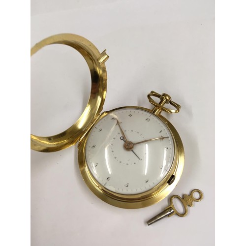 2 - Antique rare yellow metal Verge Fusee calendar Pocket watch, c1700s Egyptian pillars.
In very good c... 