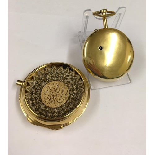 2 - Antique rare yellow metal Verge Fusee calendar Pocket watch, c1700s Egyptian pillars.
In very good c... 