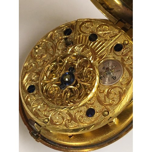 2 - Antique rare yellow metal Verge Fusee calendar Pocket watch, c1700s Egyptian pillars.
In very good c... 