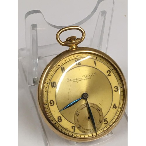 26 - Vintage 9ct solid gold IWC (International Watch Company) Schaffhausen Pocket watch (A/F)  needs wind... 