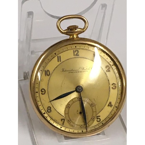 26 - Vintage 9ct solid gold IWC (International Watch Company) Schaffhausen Pocket watch (A/F)  needs wind... 