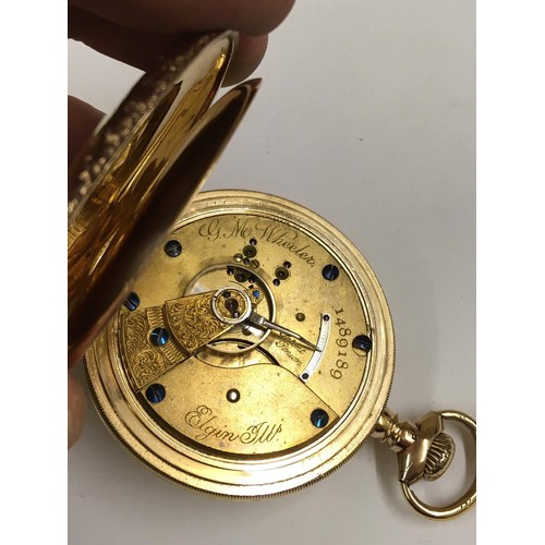 113 - Antique Elgin GM Wheeler full hunter Pocket watch , working , lever set . Stag case