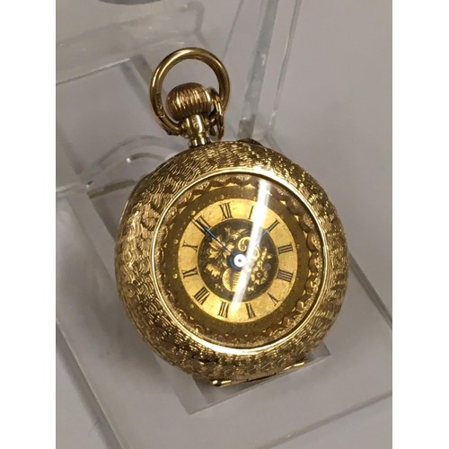 137 - Antique ladies solid gold Pocket watch with enamel back , ticks but sometimes stops