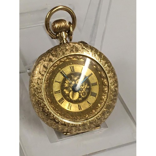 137 - Antique ladies solid gold Pocket watch with enamel back , ticks but sometimes stops