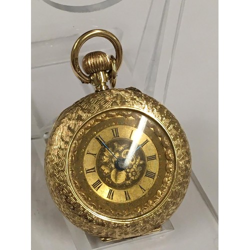 137 - Antique ladies solid gold Pocket watch with enamel back , ticks but sometimes stops