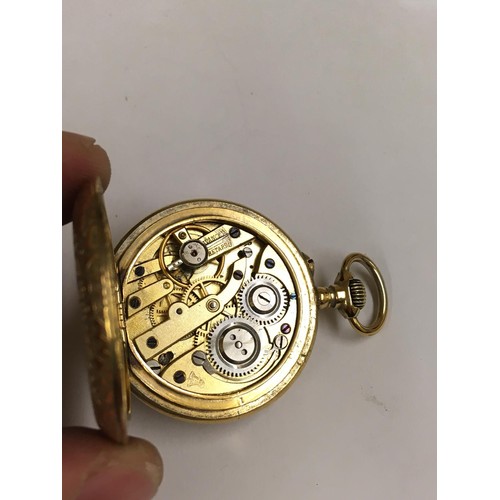 139 - Rare unusual yellow metal pocket watch with Egyptian hieroglyphs on the case , winds and ticks but n... 