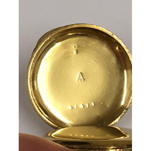 139 - Rare unusual yellow metal pocket watch with Egyptian hieroglyphs on the case , winds and ticks but n... 