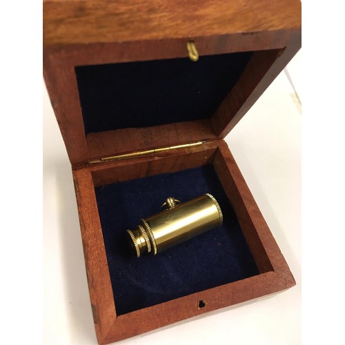 203 - Small brass mini telescope and nautical box