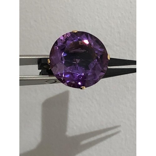 475 - 18k yellow gold ring with amethyst of excellent quality and excellent cut, round shape, around 18 ca... 